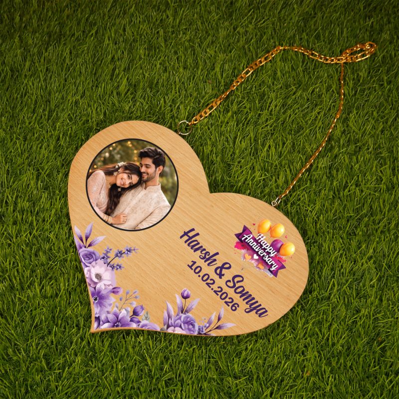 Personalized Happy Anniversary Heart-Shaped Wooden Hanging Plaque   Hanging Home Decor for Bedroom or Living Room  Wedding Anniversary Couple Gifts for Wife, Husband, or Parents